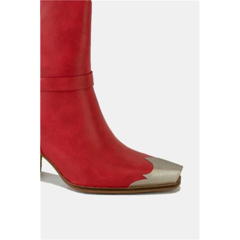 NWT BEAST FASHION Faux Leather Red cowboy Boots with Metallic Toe , 3" Heel - Picture 8 of 11